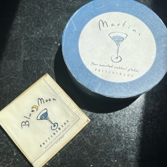 🍸✨Pottery Barn Martini Cocktail Plate & Cotton Napkin Set - Picture 7 of 10